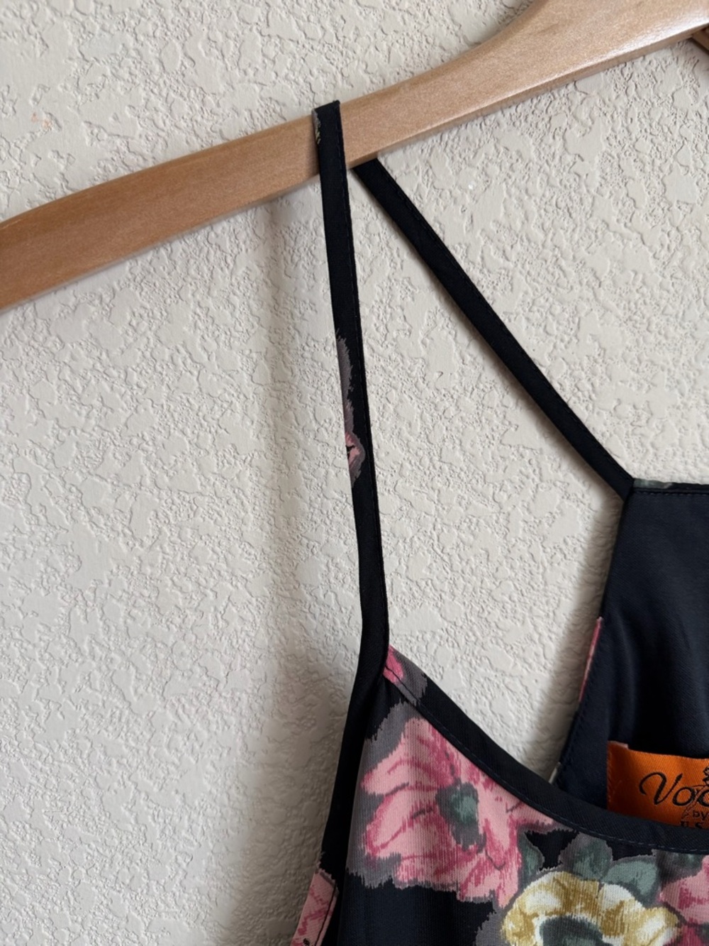 Slip Dress Black Floral Crochet Lace Hem Mini Lined Spaghetti Strap Size S Voom - Picture 8 of 13
